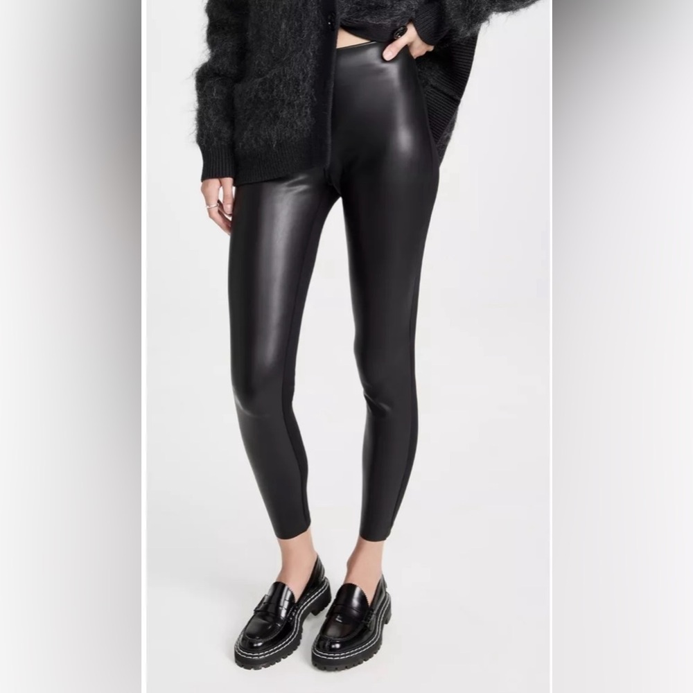 Wolford Jo Faux Leather Black Stretch Luxury Leggings Jersey Back Size 10